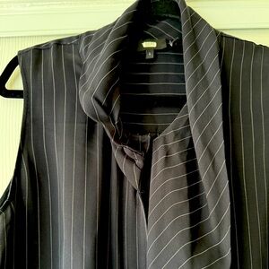 Sleeveless Theory pinstripe blouse with neck tie